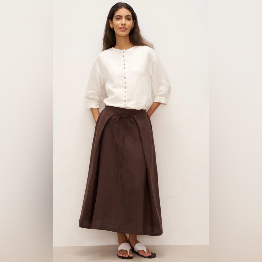 NEW 100 percent linen Brown Tie-Waist Maxi Skirt - Women - Picture 2 of 8